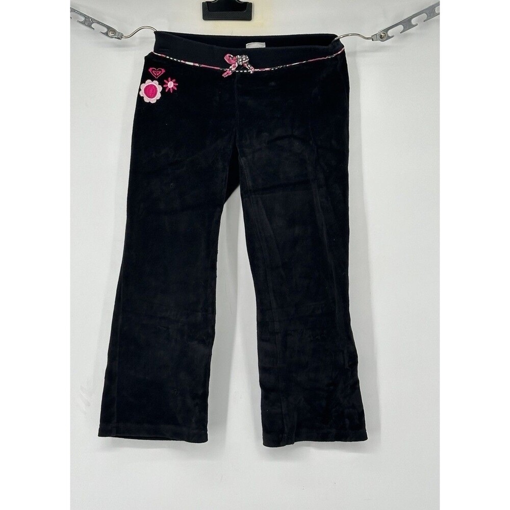 Roxy Girl Velour Track Pants Infan  L/G blac Y2K Flare Leg embroidered‎ Lounge